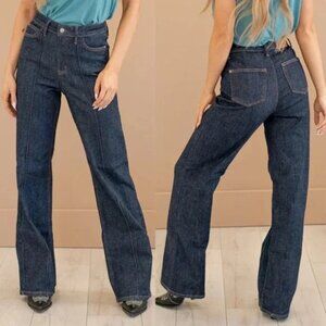 Judy Blue Wide Leg Jeans 24W Dark Wash JB88664DK Stretch Denim Front Seam Detail